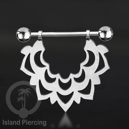 Steel Nipple Piercing, Tindik Puting Stainless warna Silver model unik Island Piercing