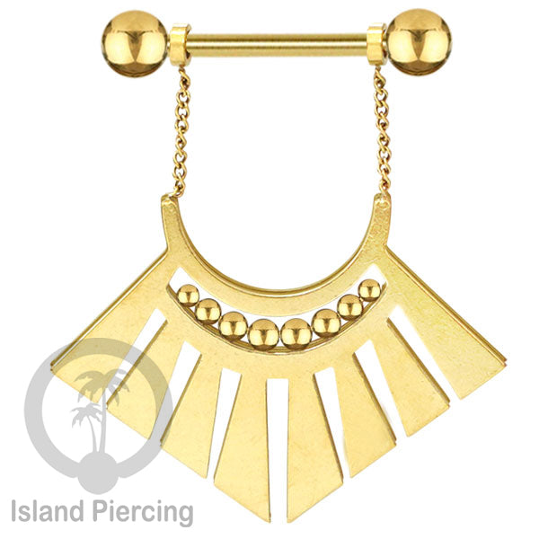 316L Steel Nipple Piercing PVD Gold Plating, Tindik Puting stainless dengan Rantai