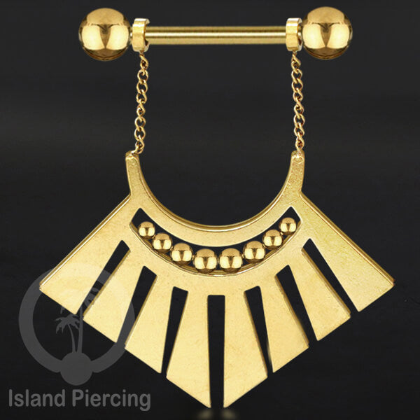 316L Steel Nipple Piercing PVD Gold Plating, Tindik Puting stainless dengan Rantai