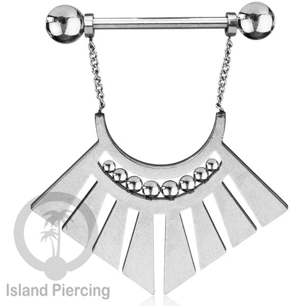 Steel Nipple Piercing, Tindik Puting stainless warna Silver dengan Rantai dan Kristal
