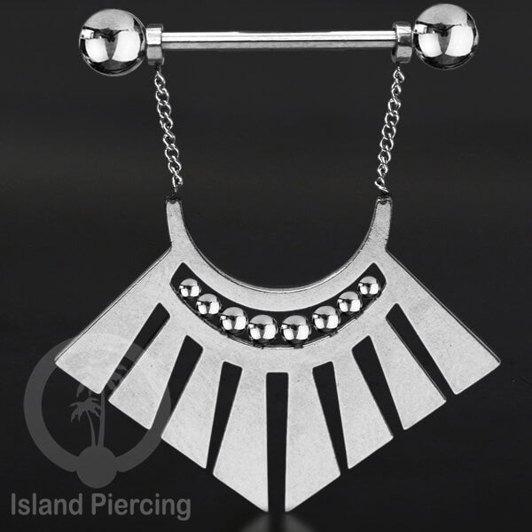 Steel Nipple Piercing, Tindik Puting stainless warna Silver dengan Rantai dan Kristal
