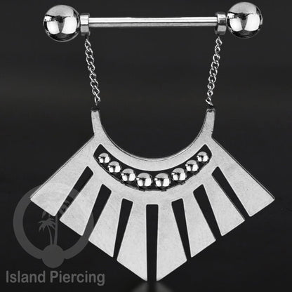 Steel Nipple Piercing, Tindik Puting stainless warna Silver dengan Rantai dan Kristal