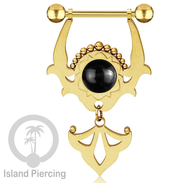 Tindik Puting Stainless warna Gold dengan Liontin dan epoxy. Nipple Steel Piercing Jewelry