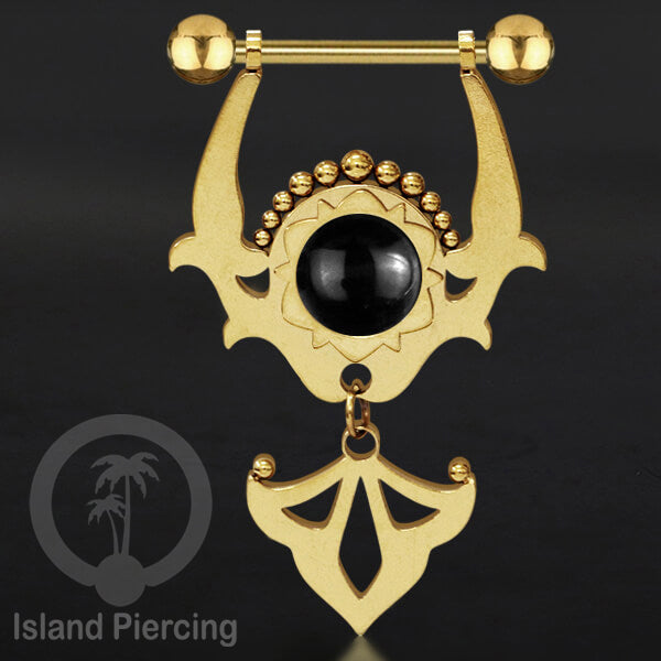 Tindik Puting Stainless warna Gold dengan Liontin dan epoxy. Nipple Steel Piercing Jewelry