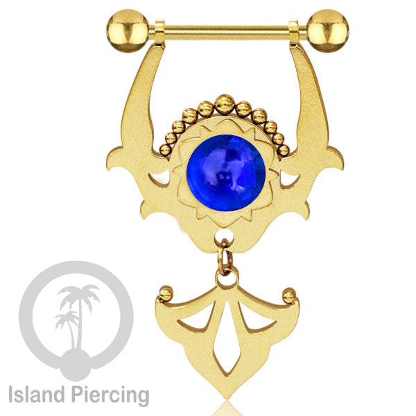 Tindik Puting Stainless warna Gold dengan Liontin dan epoxy. Nipple Steel Piercing Jewelry