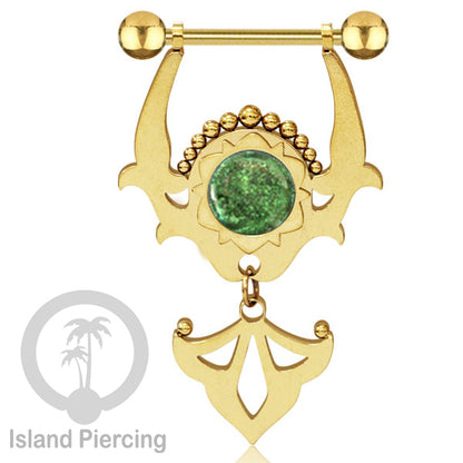 Tindik Puting Stainless warna Gold dengan Liontin dan epoxy. Nipple Steel Piercing Jewelry