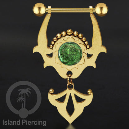 Tindik Puting Stainless warna Gold dengan Liontin dan epoxy. Nipple Steel Piercing Jewelry