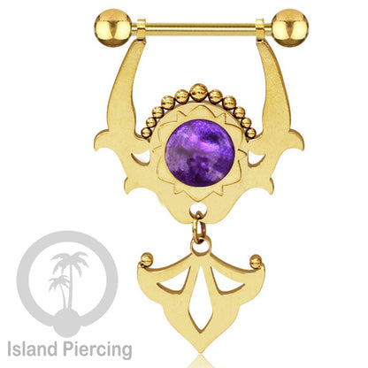 Tindik Puting Stainless warna Gold dengan Liontin dan epoxy. Nipple Steel Piercing Jewelry