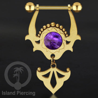Tindik Puting Stainless warna Gold dengan Liontin dan epoxy. Nipple Steel Piercing Jewelry