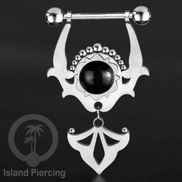Tindik Puting Stainless warna Silver dengan Liontin dan epoxy. Nipple Steel Piercing Jewelry