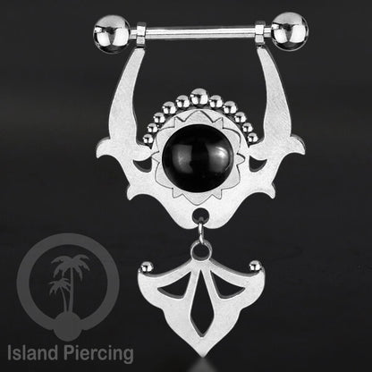 Tindik Puting Stainless warna Silver dengan Liontin dan epoxy. Nipple Steel Piercing Jewelry