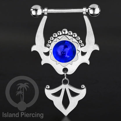 Tindik Puting Stainless warna Silver dengan Liontin dan epoxy. Nipple Steel Piercing Jewelry