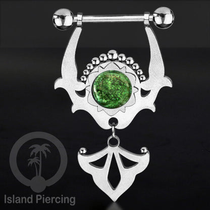 Tindik Puting Stainless warna Silver dengan Liontin dan epoxy. Nipple Steel Piercing Jewelry