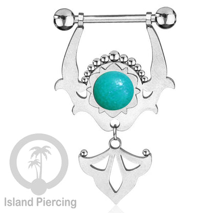 Tindik Puting Stainless warna Silver dengan Liontin dan epoxy. Nipple Steel Piercing Jewelry