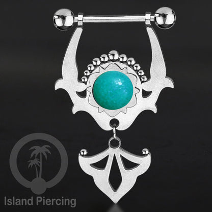 Tindik Puting Stainless warna Silver dengan Liontin dan epoxy. Nipple Steel Piercing Jewelry