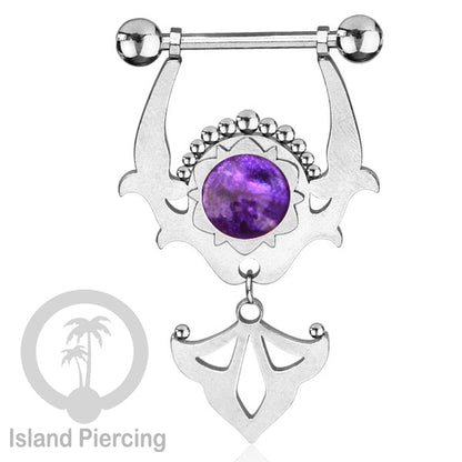 Tindik Puting Stainless warna Silver dengan Liontin dan epoxy. Nipple Steel Piercing Jewelry