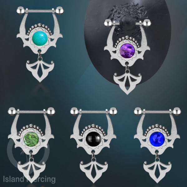 Tindik Puting Stainless warna Silver dengan Liontin dan epoxy. Nipple Steel Piercing Jewelry