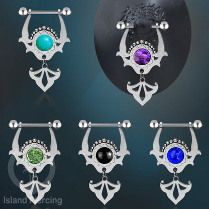 Tindik Puting Stainless warna Silver dengan Liontin dan epoxy. Nipple Steel Piercing Jewelry