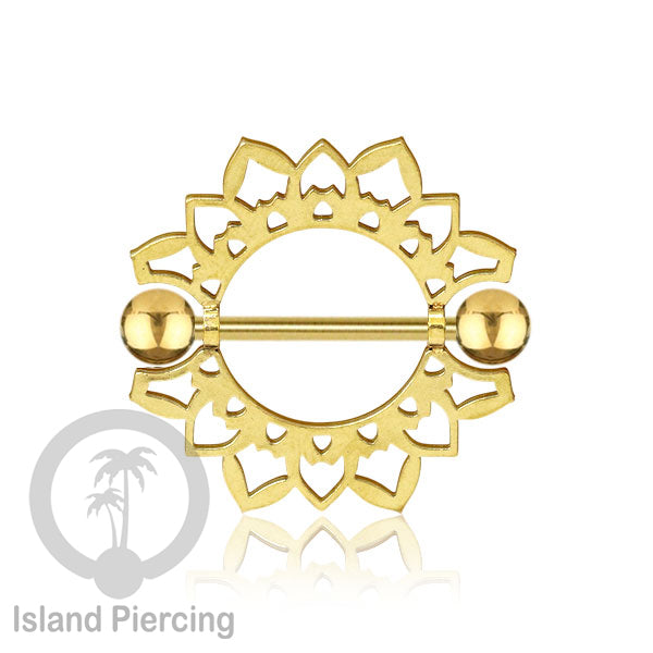 Steel Nipple Shields Piercing, Tindik Puting Stainless bulat, warna gold.