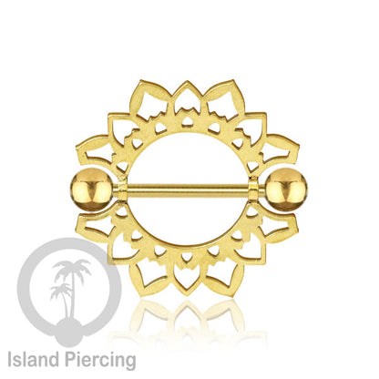 Steel Nipple Shields Piercing, Tindik Puting Stainless bulat, warna gold.