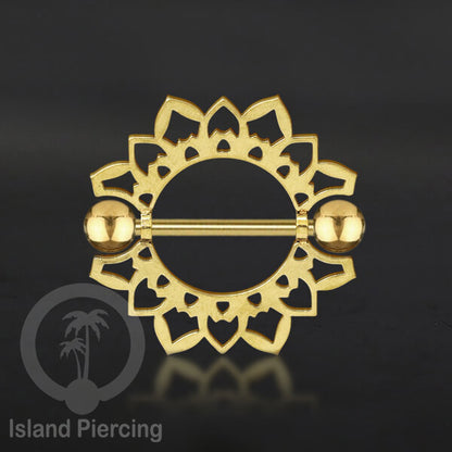 Steel Nipple Shields Piercing, Tindik Puting Stainless bulat, warna gold.