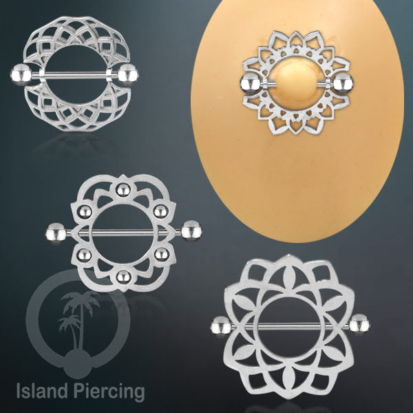 Steel Nipple Shields Piercing, Tindik Puting Stainless bulat, warna Silver.