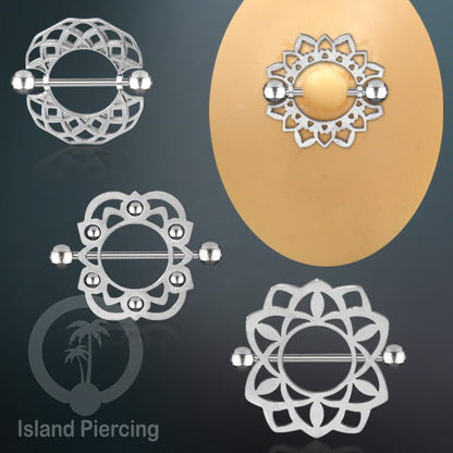 Steel Nipple Shields Piercing, Tindik Puting Stainless bulat, warna Silver.