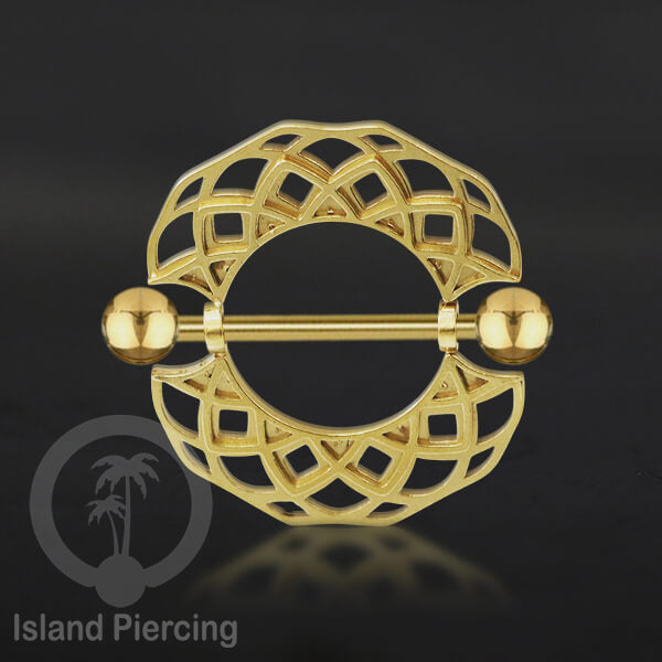 Steel Nipple Shields Piercing, Tindik Puting Stainless bulat, warna gold.