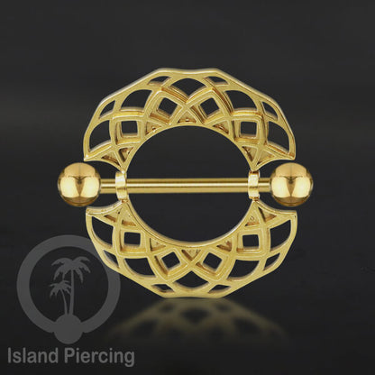 Steel Nipple Shields Piercing, Tindik Puting Stainless bulat, warna gold.