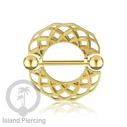 Steel Nipple Shields Piercing, Tindik Puting Stainless bulat, warna gold.