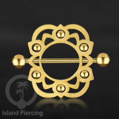 Steel Nipple Shields Piercing, Tindik Puting Stainless bulat, warna gold.