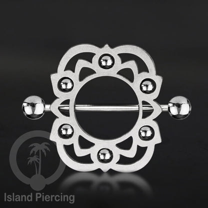 Steel Nipple Shields Piercing, Tindik Puting Stainless bulat, warna Silver.
