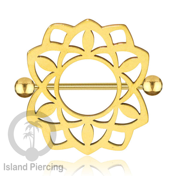Steel Nipple Shields Piercing, Tindik Puting Stainless bulat, warna gold.