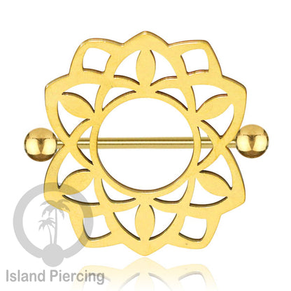 Steel Nipple Shields Piercing, Tindik Puting Stainless bulat, warna gold.
