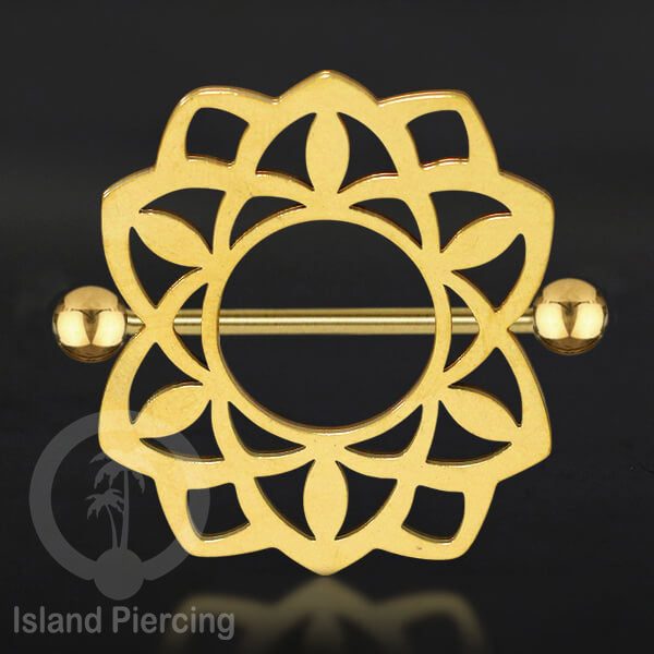 Steel Nipple Shields Piercing, Tindik Puting Stainless bulat, warna gold.
