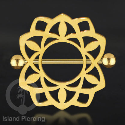 Steel Nipple Shields Piercing, Tindik Puting Stainless bulat, warna gold.