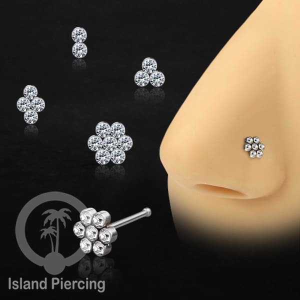 Nose Pin Piercing Jewelry Perhiasan Hidung warna silver model Kristal zirconia bening