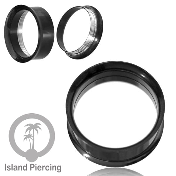 Steel ear-tunnel anting piercing plug stainless warna silver &amp; hitam
