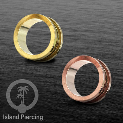 Steel Ear-tunnel Anting Piercing Plug Stainless system mur warna gold dan Rose gold