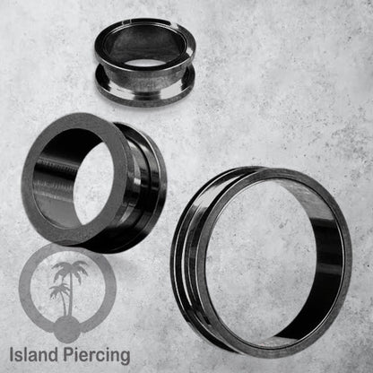 Steel Ear-tunnel Anting Piercing Plug Stainless system mur warna silver &amp; hitam