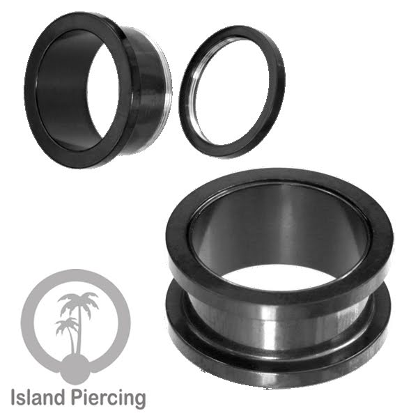 Steel Ear-tunnel Anting Piercing Plug Stainless system mur warna silver &amp; hitam