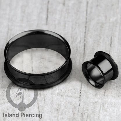 Ear-tunnel Anting Piercing Plug Stainless single flair warna silver &amp; hitam