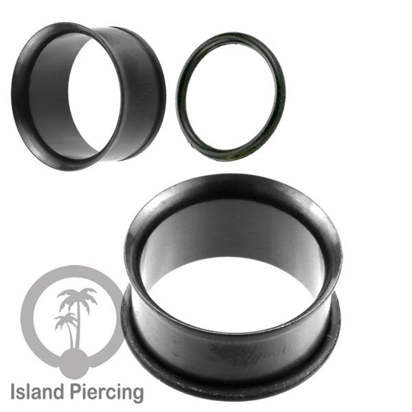 Ear-tunnel Anting Piercing Plug Stainless single flair warna silver &amp; hitam