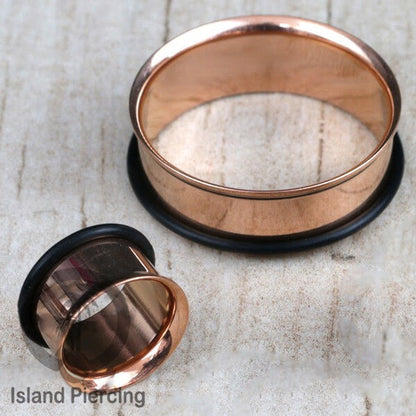 Ear-tunnel Anting Piercing Plug Stainless single flair warna gold &amp; rose gold
