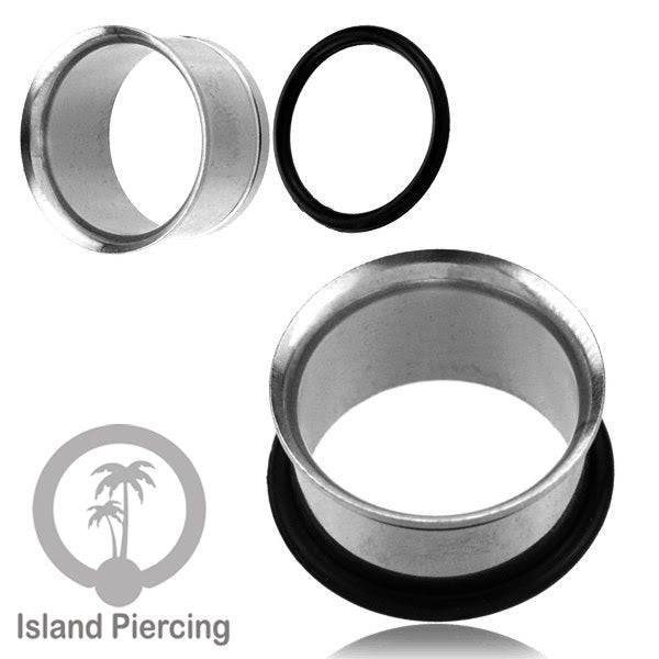Ear-tunnel Anting Piercing Plug Stainless single flair warna silver &amp; hitam