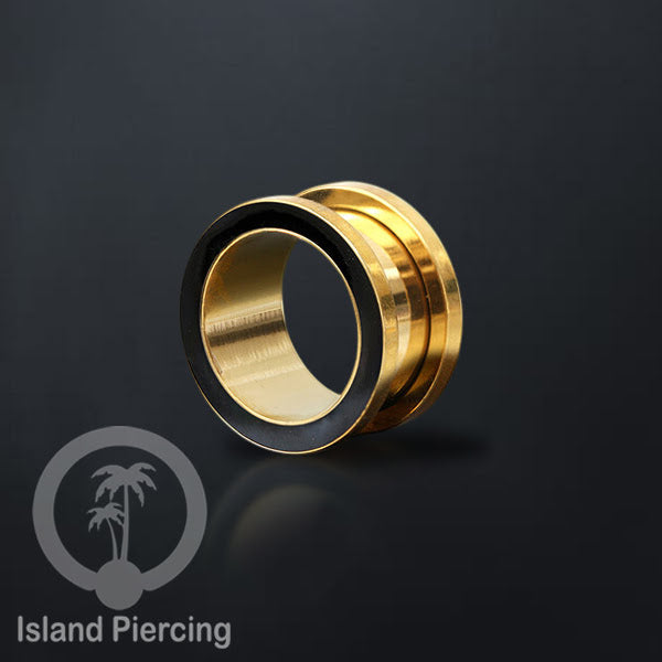 Steel Ear-tunnel Anting Piercing Plug Stainless warna gold dengan warna epoxy, hitam, biru dan hijau