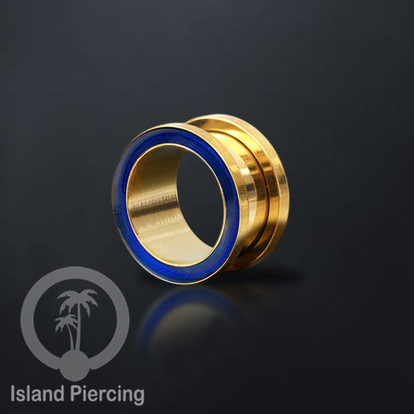 Steel Ear-tunnel Anting Piercing Plug Stainless warna gold dengan warna epoxy, hitam, biru dan hijau