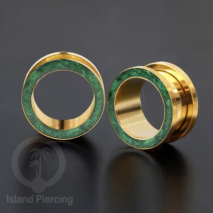 Steel Ear-tunnel Anting Piercing Plug Stainless warna gold dengan warna epoxy, hitam, biru dan hijau