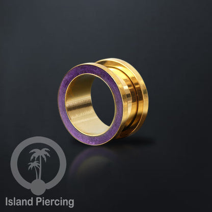 Steel Ear-tunnel Anting Piercing Plug Stainless warna gold dengan warna epoxy, Turquoise, Ungu &amp; Putih