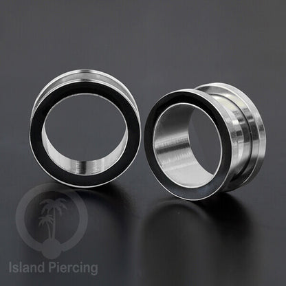 Steel Ear-tunnel Anting Piercing Plug Stainless warna silver dengan warna epoxy, hitam, biru dan hijau